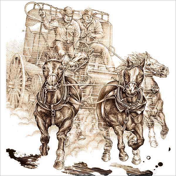 Horse Wagon, 筆墨點圖	Stipple Ink Drawing, 10 x 12 in.