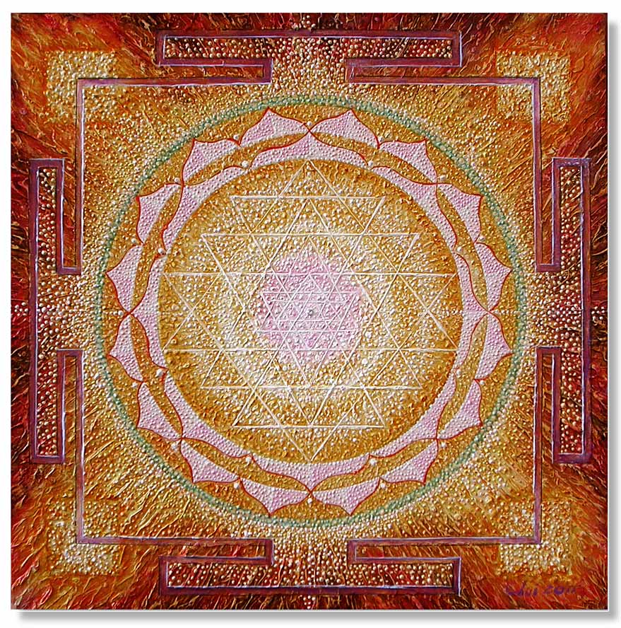 Yantra Mandala, 點圖油畫 Pointillism Oil Painting 12x12 inches